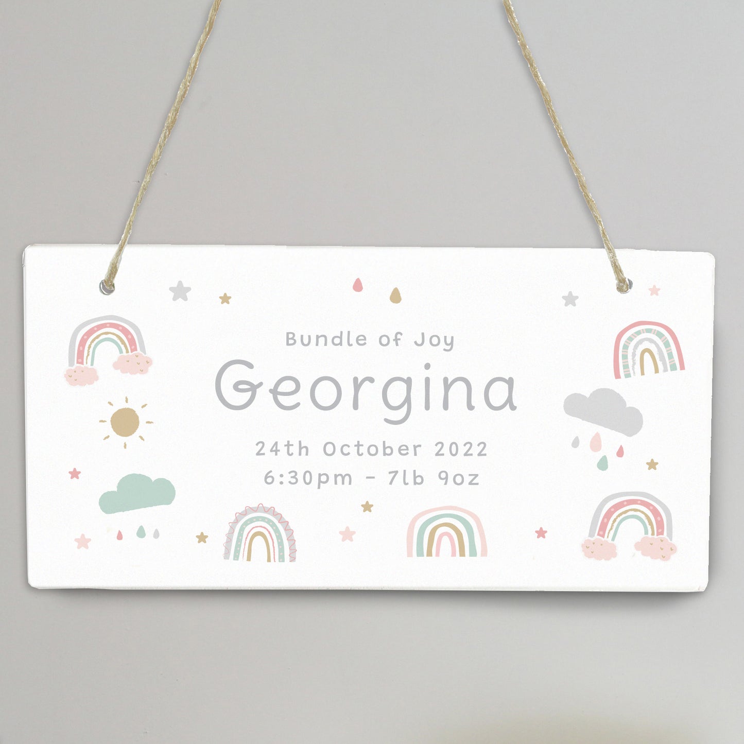 Personalised Pastel Rainbow Wooden Sign