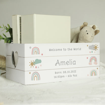 Personalised Pastel Rainbow White Wooden Crate