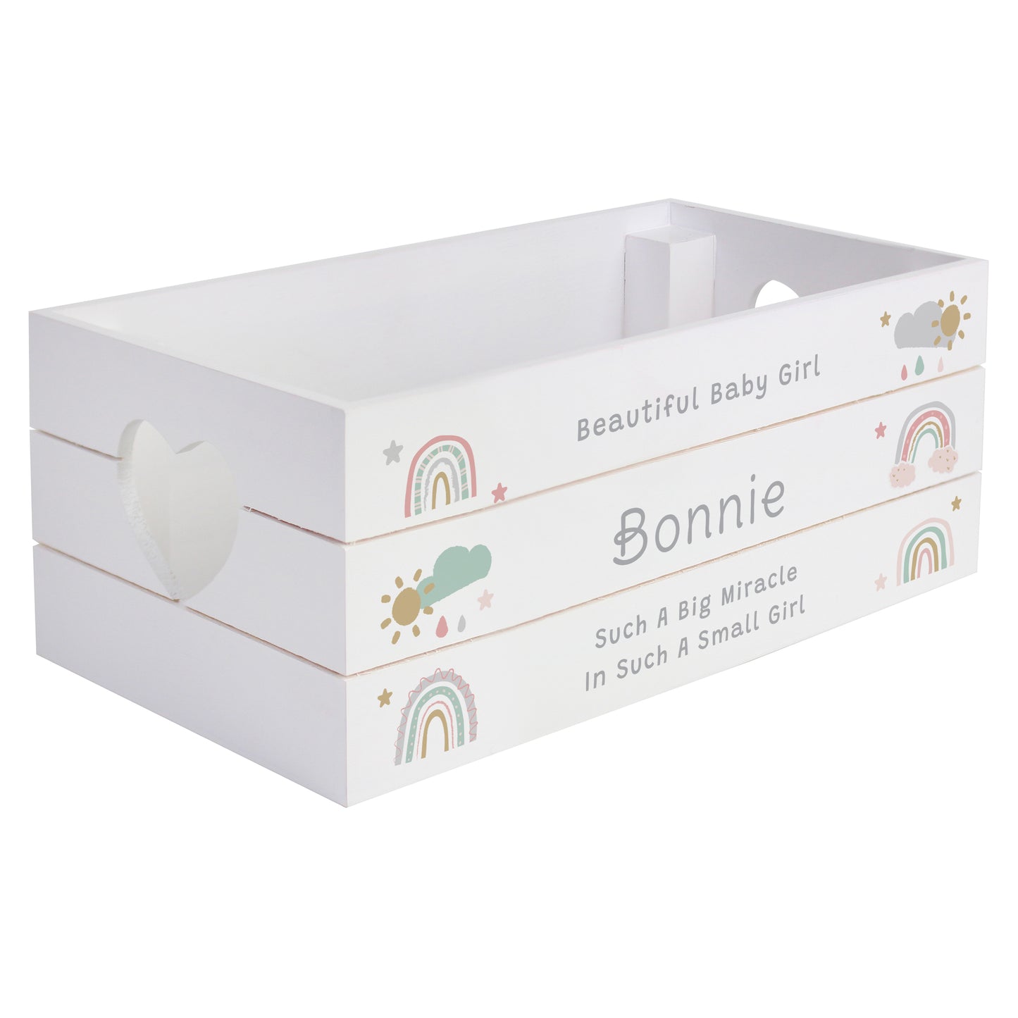 Personalised Pastel Rainbow White Wooden Crate