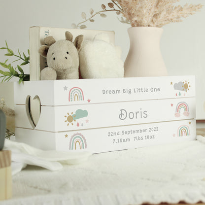 Personalised Pastel Rainbow White Wooden Crate