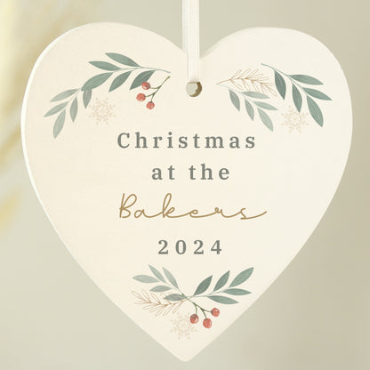 Personalised Christmas Foliage Hanging Heart Decoration
