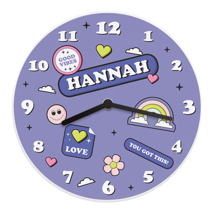 Personalised Positive Vibes Wooden Childrens Clock