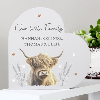 Personalised Highland Cow Wooden Heart Ornament