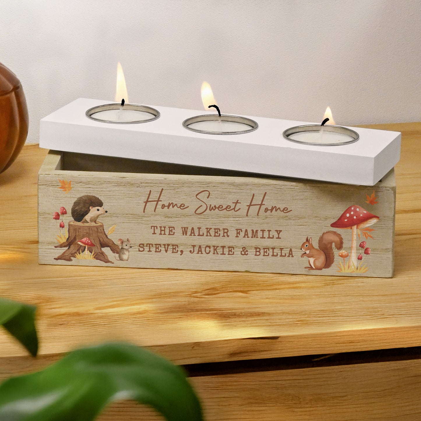 Personalised Autumn Triple Tea Light Box