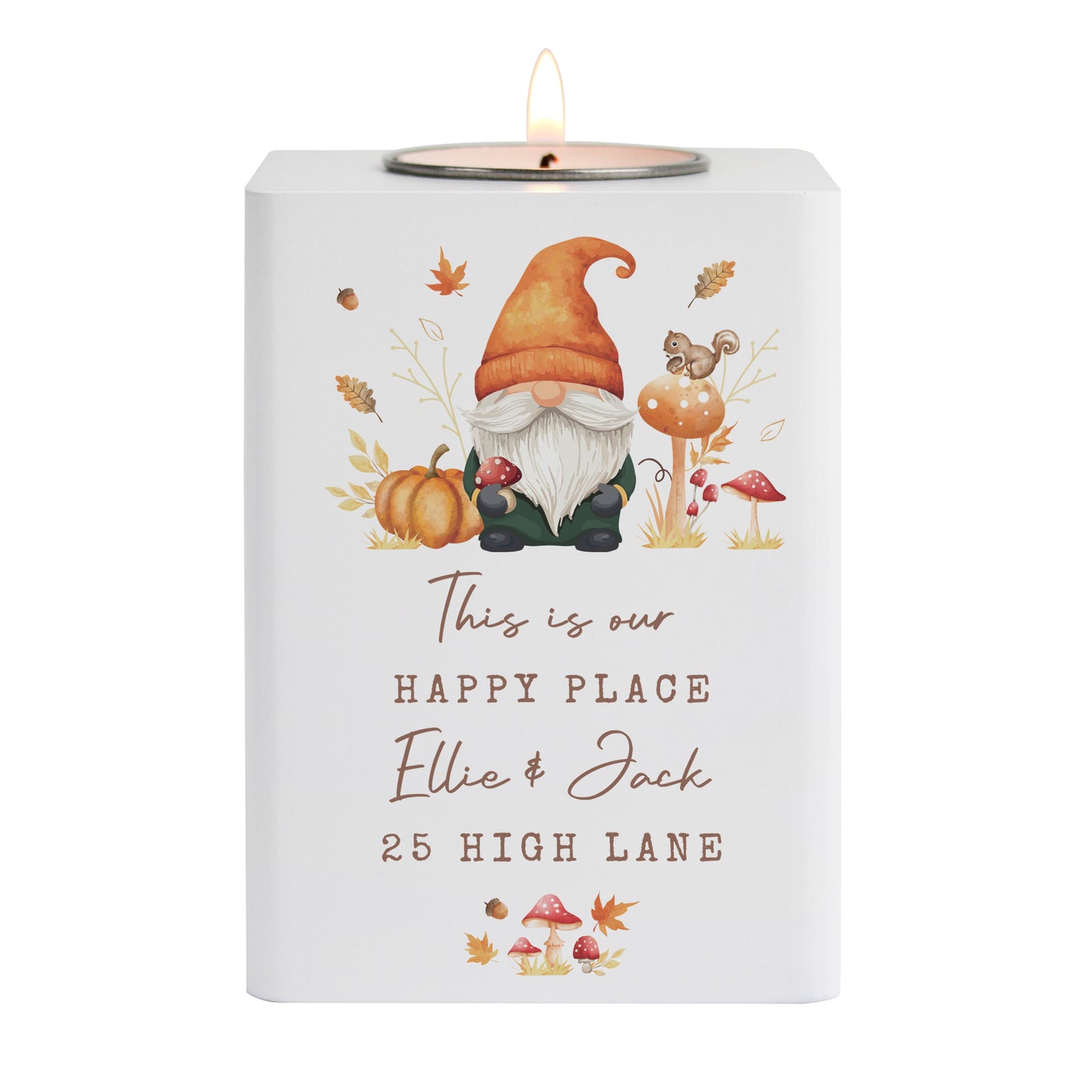 Personalised Autumn Gonk Tealight Holder