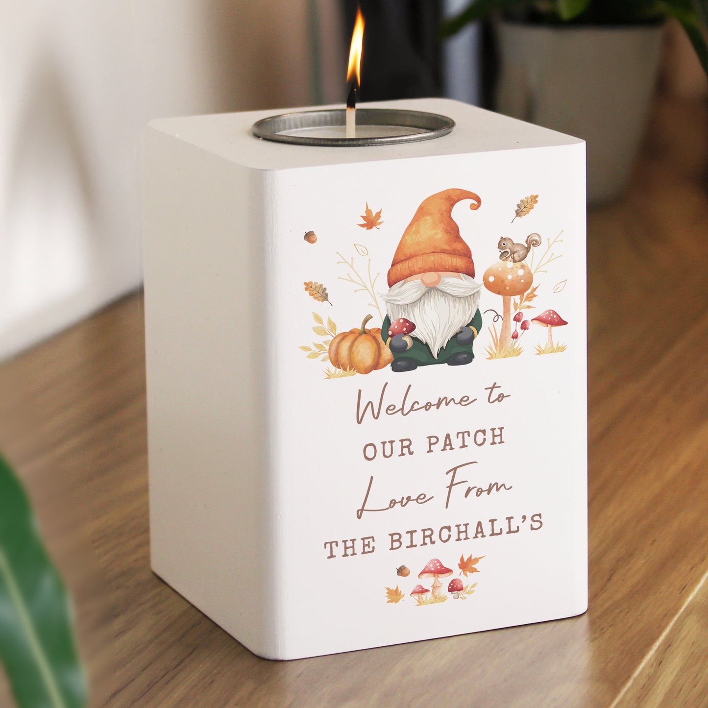 Personalised Autumn Gonk Tealight Holder