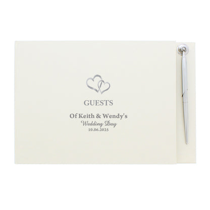 Personalised Hearts Design Hardback Guest Book & Pen