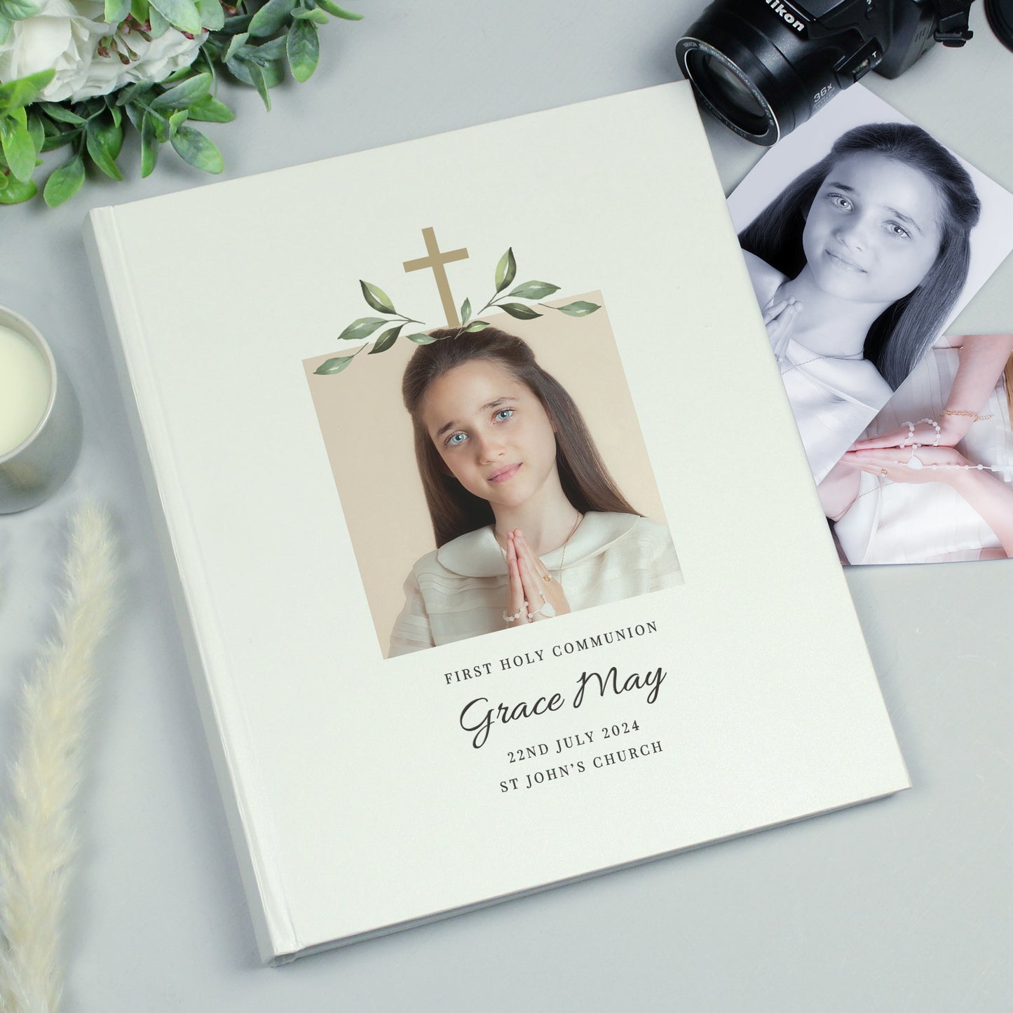 Personalised Religious Cross Photo Upload Traditional Photo Album