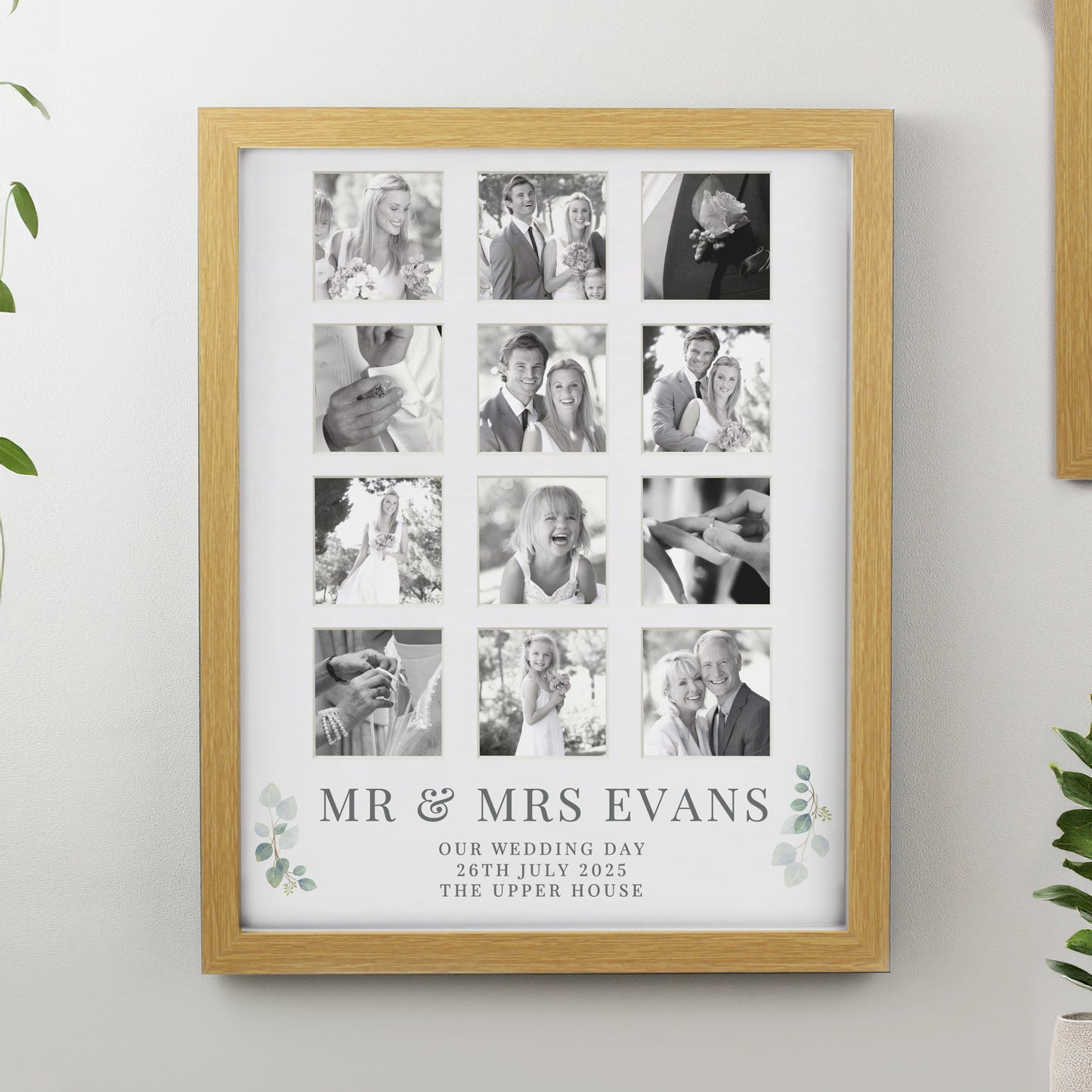 Personalised Wedding Oak Multi Photo Frame