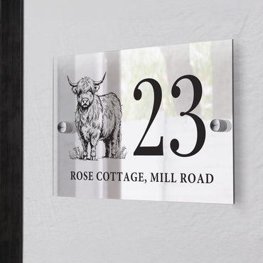 Personalised Highland Cow Acrylic House Sign