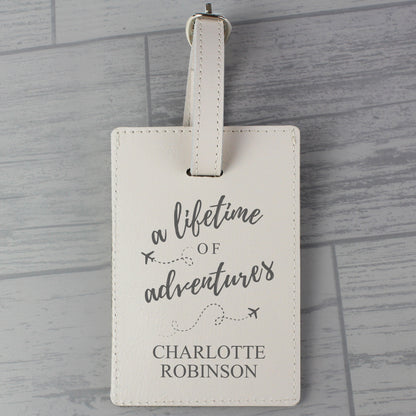 Personalised 'Lifetime of Adventures' Cream Luggage Tag