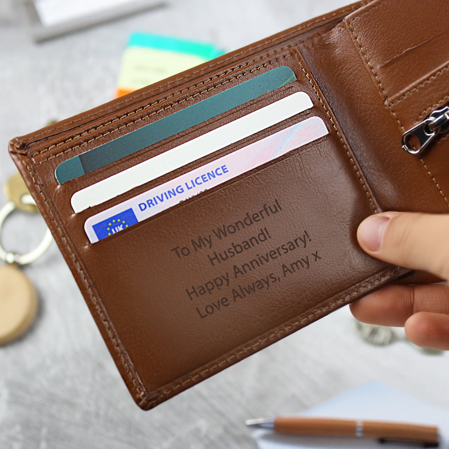 Personalised Free Text Tan Leather Wallet