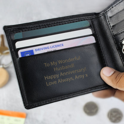 Personalised Free Text Black Leather Wallet
