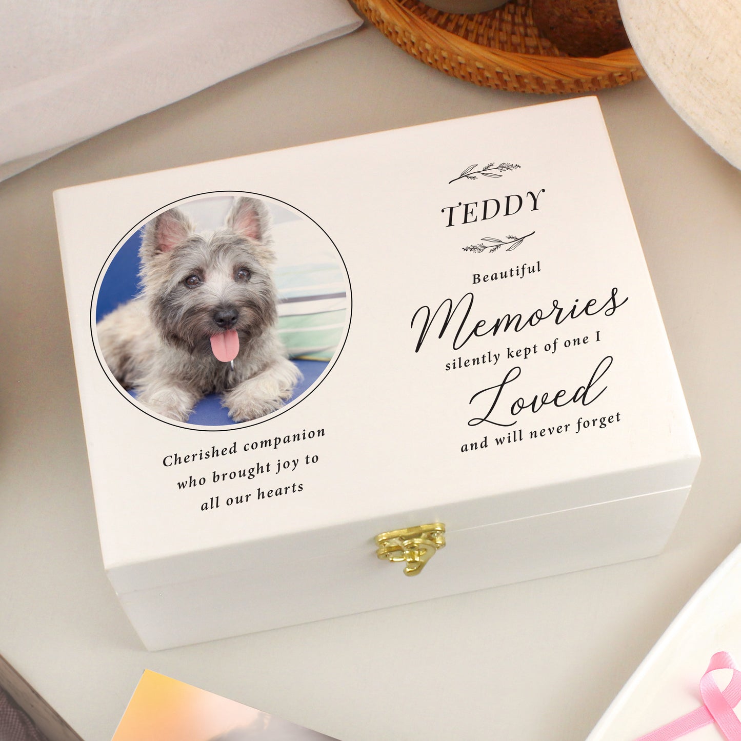 Personalised Memorial Photo Upload White Wooden Box