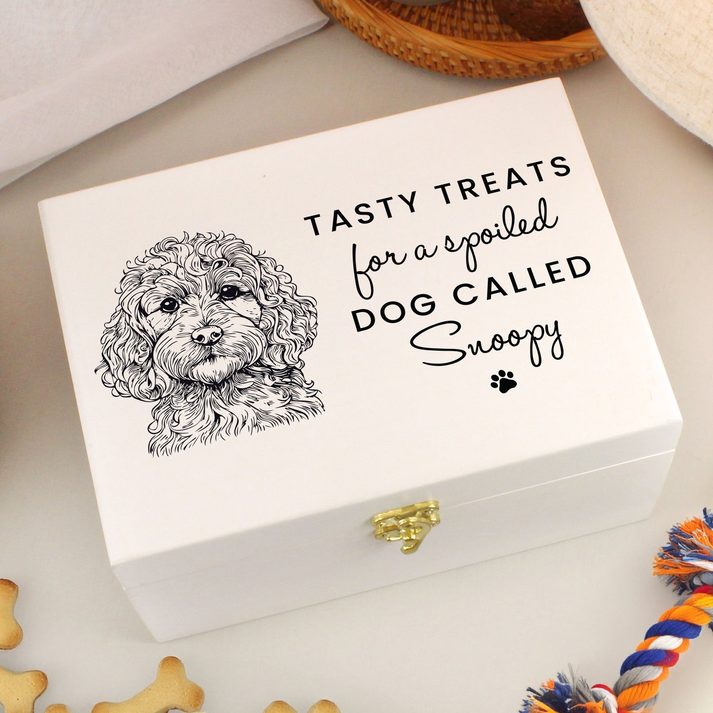 Personalised Dog Breed White Wooden Storage Box
