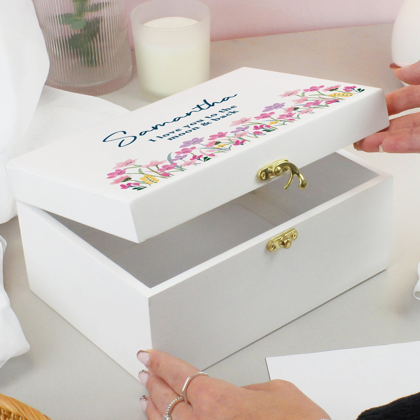 Personalised Floral Wooden Keepsake Box