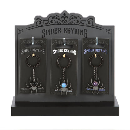 Set of 18 Crystal Spider Keyrings on Display