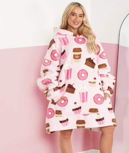 Coffee & Cake Print Hoodie