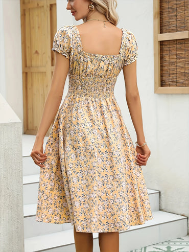 Short Sleeve Floral Print A-line Dress