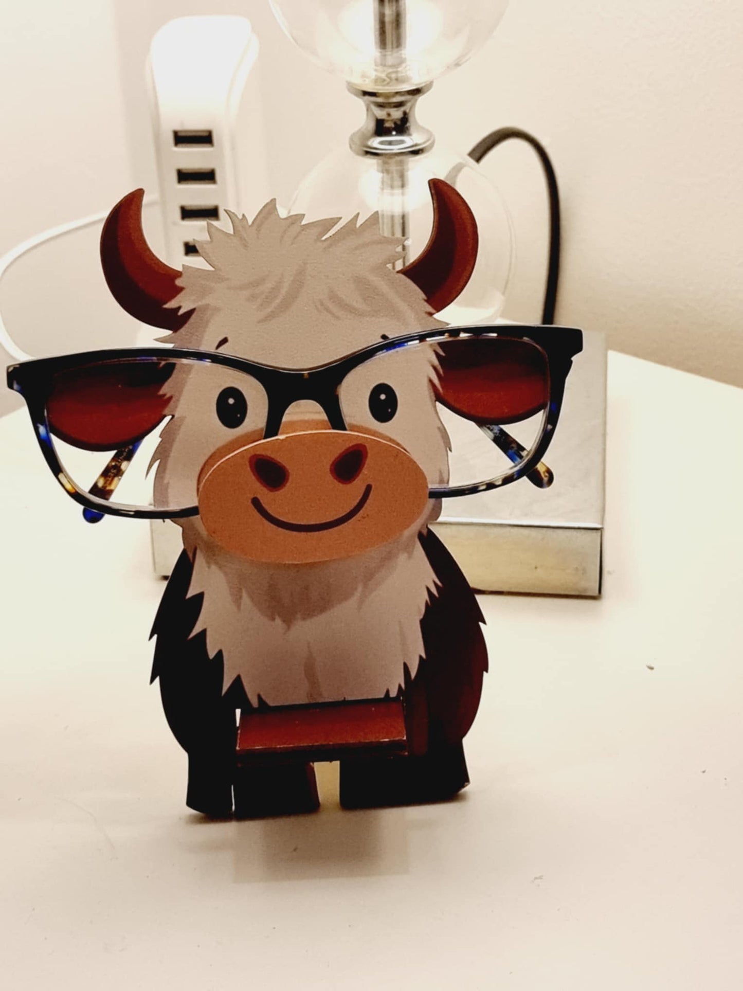 Wooden Highland Cow  Glasses Display Stand