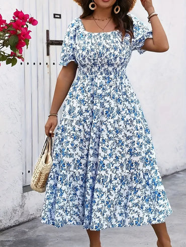 Curve Tropical Print Short Sleeve Dress