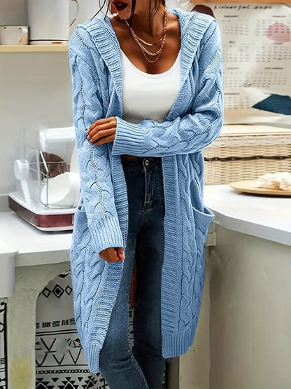Curve Women's Cardigan Elegant Long-Sleeve Knit  with V-Neck, Solid Color