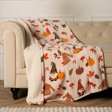 Autumnal Gonk Printed Throw - Natural