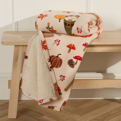 Autumnal Gonk Printed Throw - Natural