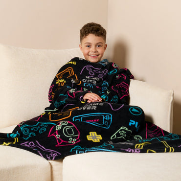 Kids Gaming Printed Wearable Blanket - Black