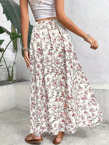 Curve Women's Floral Elastic Waist Summer Print Skirt