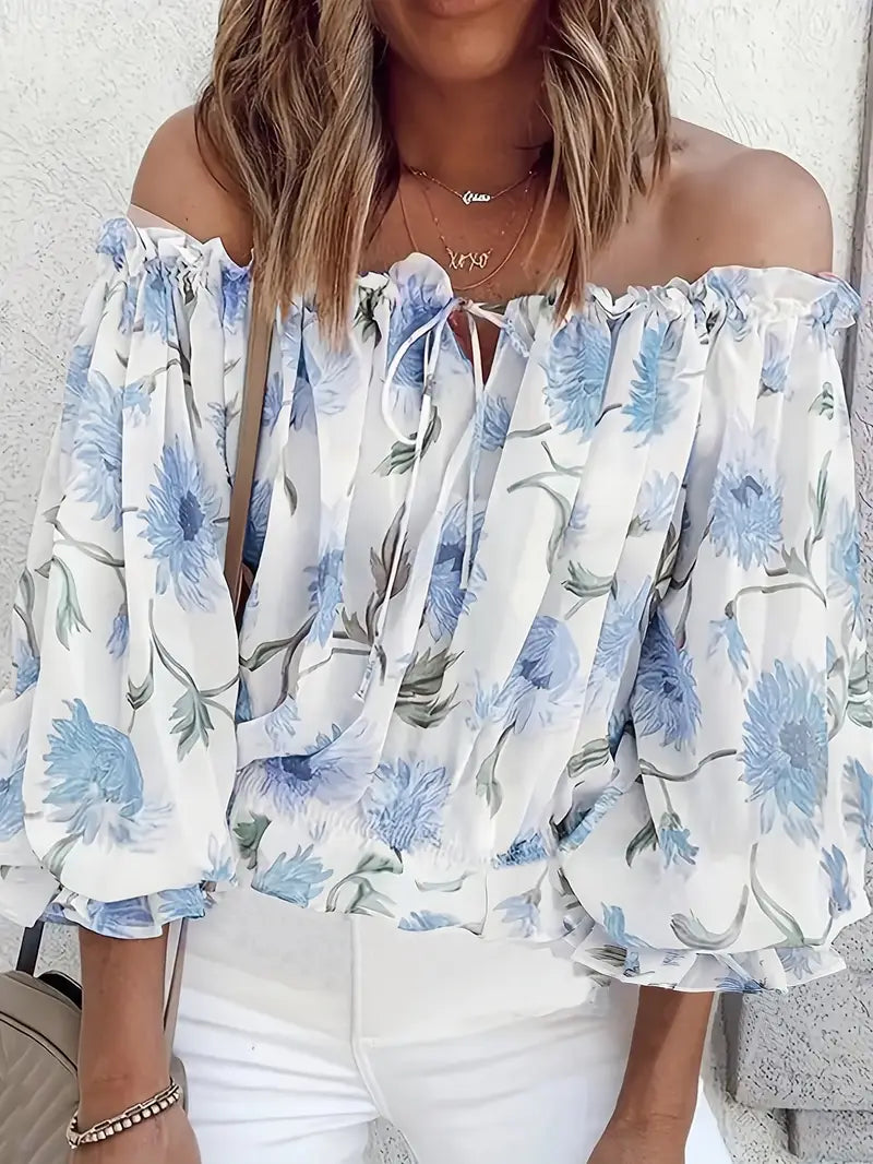 Elegant Off-Shoulder Women's Floral Blouse 8 - 26 Curve