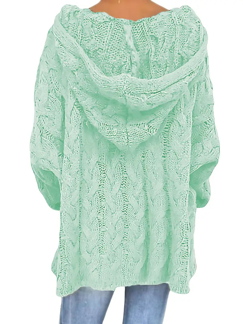 Women's Casual Loose Fit Hooded Cardigan Lime Green