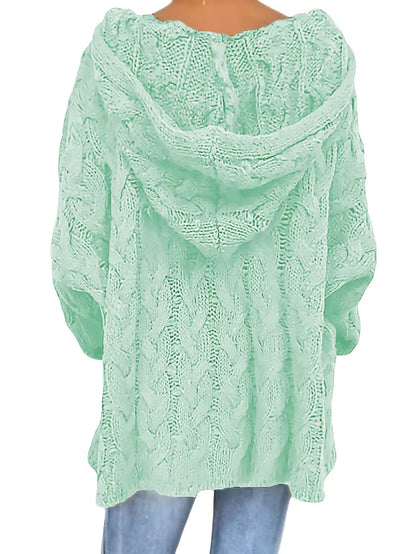 Women's Casual Loose Fit Hooded Cardigan Lime Green