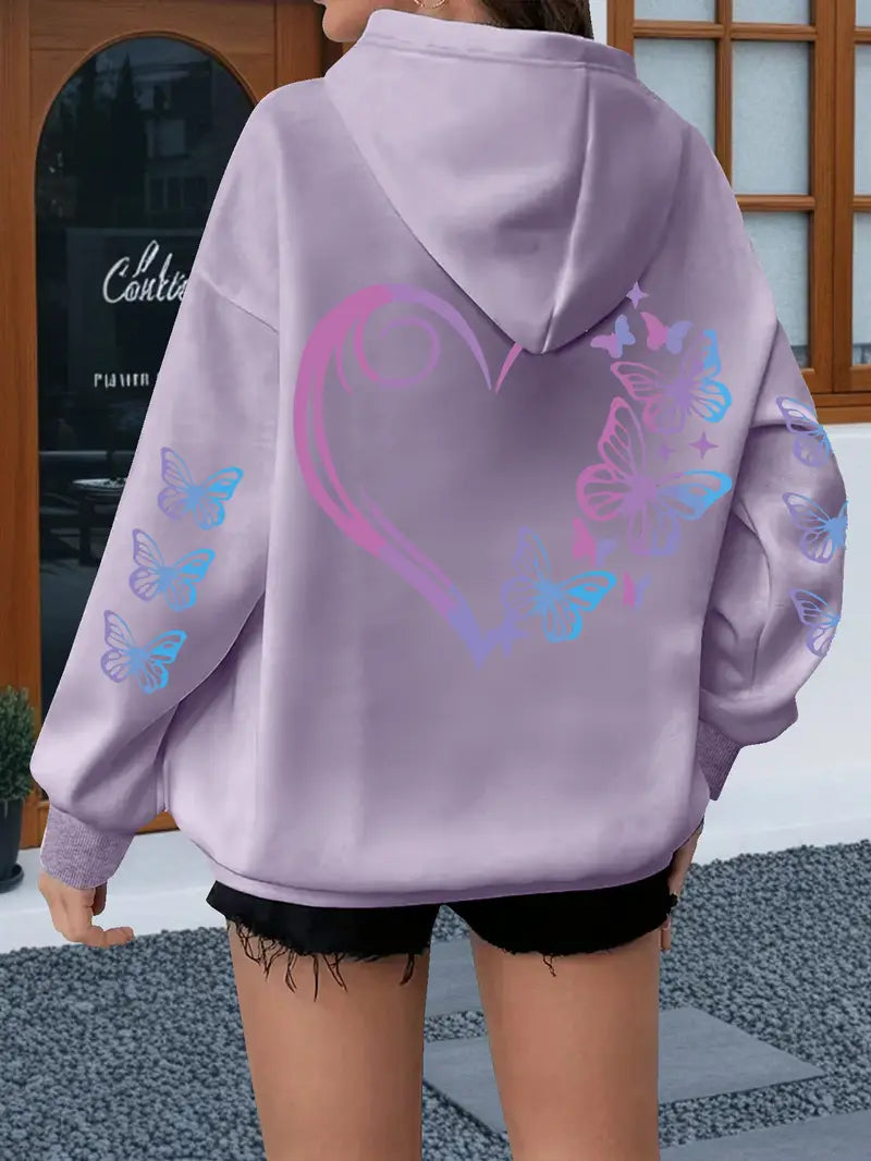 Heart Print Hoodie Curve