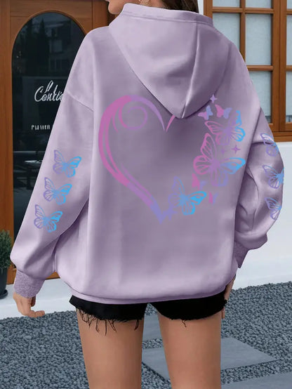 Heart Print Hoodie Curve