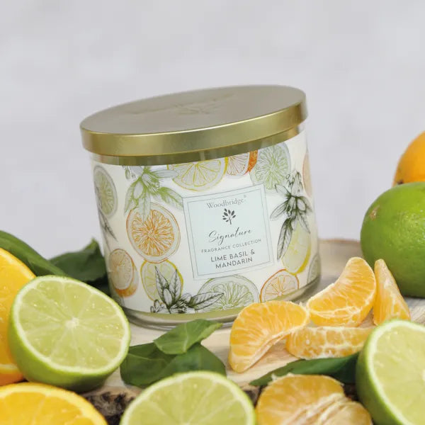 Lime Basil & Mandarin Wax Tumbler Candle Jar by Woodbridge 410g