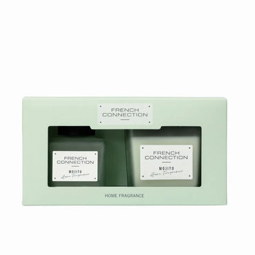French Connection Mango Mojito 220G Candle and 100ML Reed Diffuser Gift Set Square Design