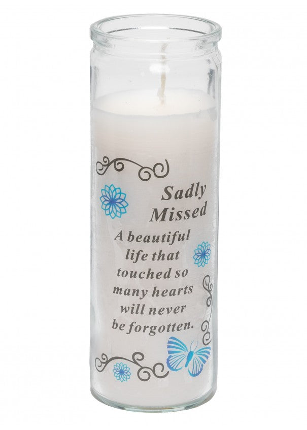 Sadly Missed Memorial Glass Candle